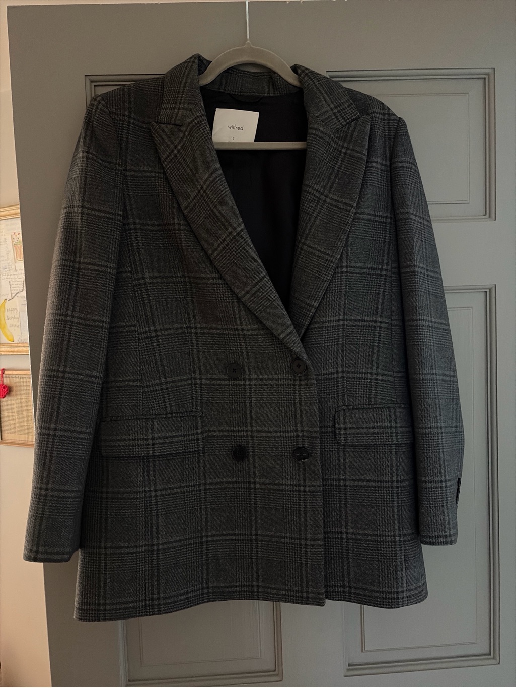 Wilfred Charcoal Plaid Double-Breasted Blazer